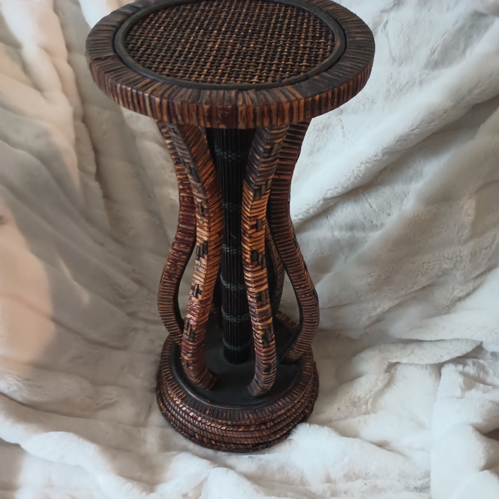 ⭐ Early 20th Century Style Rattan Bamboo Tramp Art Craft Plant Stand PetiteTable